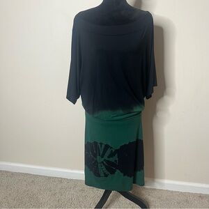 Go Couture Women’s Black Green Ombré Tie Dye Dolman Sleeve Jersey Knit Dress M